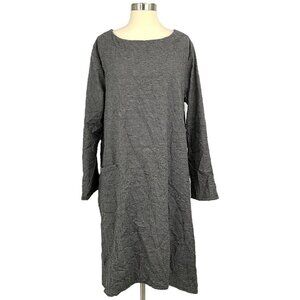 Lisa Bayne Dress Gray Striped Size 2XL Lagenlook Long Sleeve Maxi Pockets Art